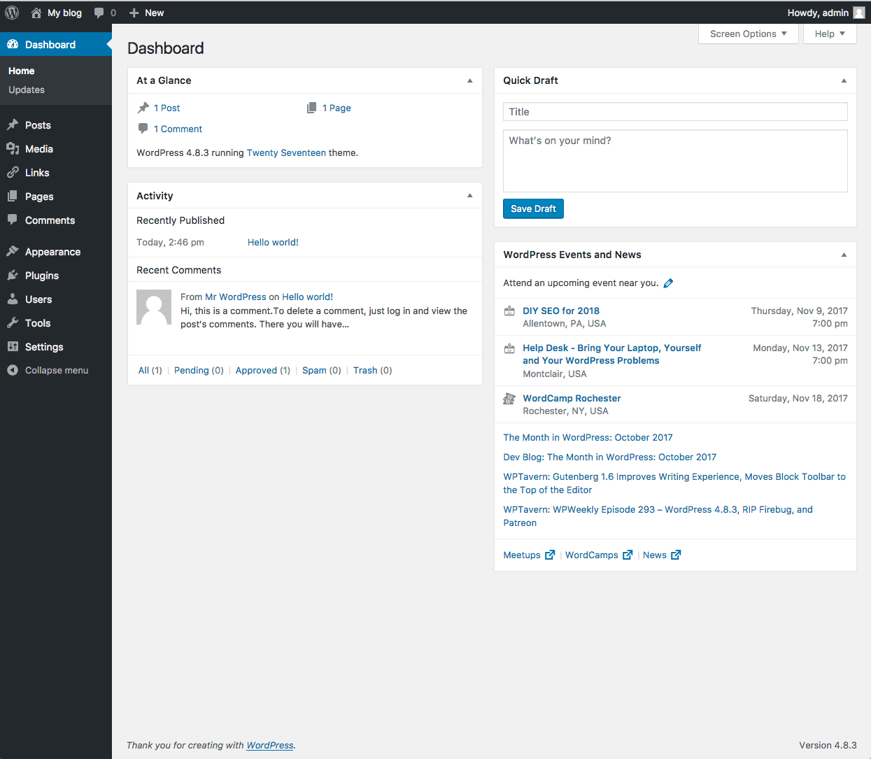 Screenshot of WordPress dashboard