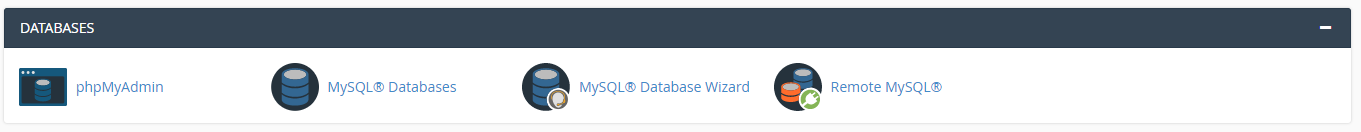 cPanel section for Database management tools